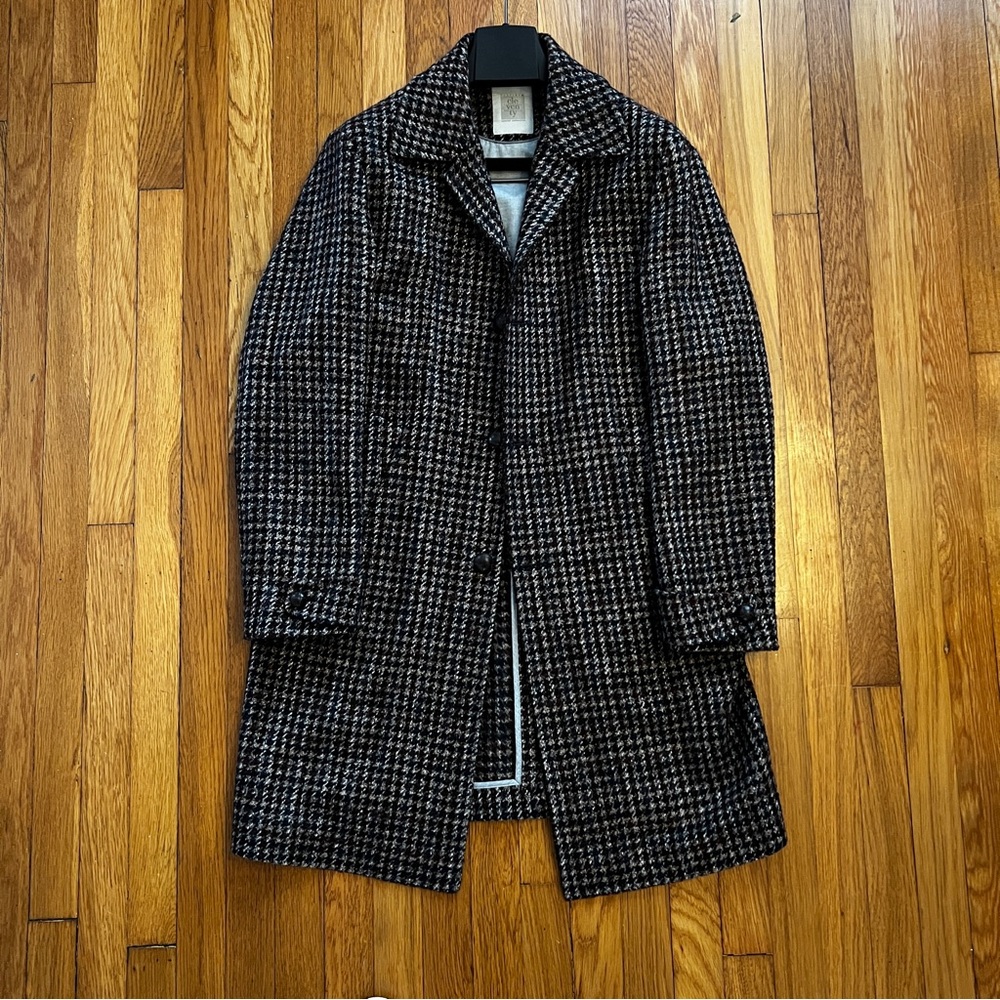 Eleventy Full-Length Houndstooth Pattern Coat (Burgundy/Brown/Grey)